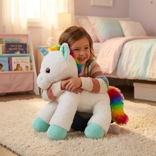 Hamleys 53cm Lash Z Lying Unicorn Plush – Soft White Stuffed Toy with Multicolour Tail | Cuddly & Magical Plush Animal for Kids | Fantasy-Themed Stuffed Toy Gift for Kids and Adult - Image 5