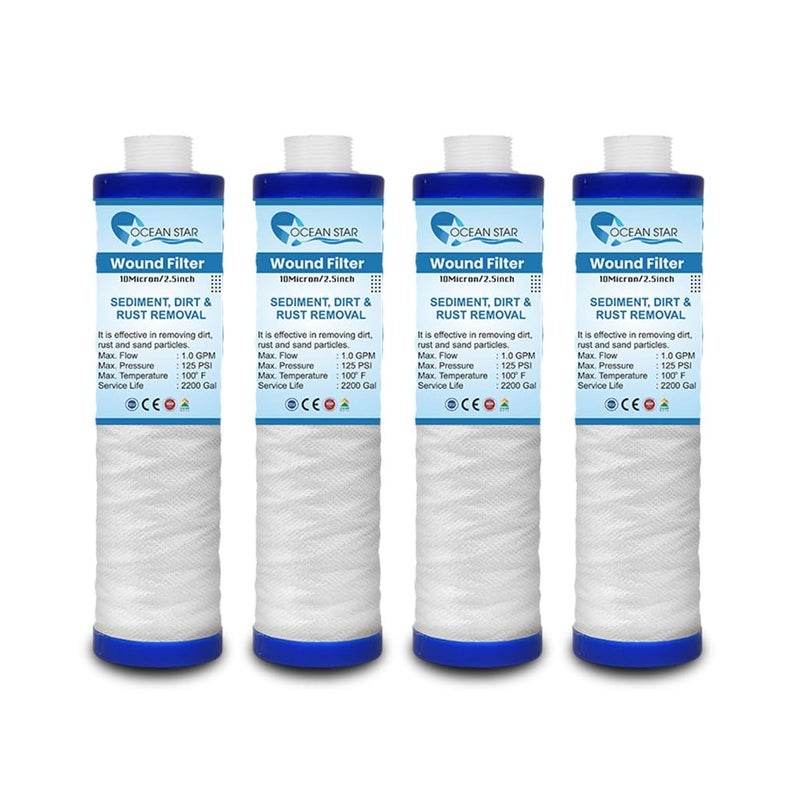 OCEAN STAR TECHNOLOGIES Pre Filter for Water Purifier, 9 inch PP Yarn Wound Filter (120 Grams) Threaded Candle Cartridge Pack of 4 - Image 1