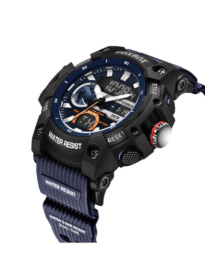 FOXBOX Cool and Stylish Digital Analog Watches for Men with Dual Display of Week/Calendar, Large Dial, Waterproof, Outdoor Sports, Luminous Pointer,Silicone Blue Strap Quartz Mens Watches - Image 3