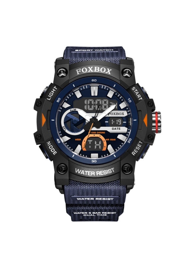 FOXBOX Cool and Stylish Digital Analog Watches for Men with Dual Display of Week/Calendar, Large Dial, Waterproof, Outdoor Sports, Luminous Pointer,Silicone Blue Strap Quartz Mens Watches - Image 2