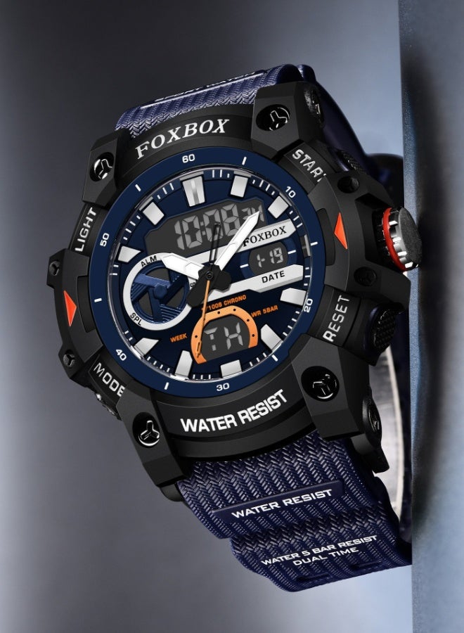 FOXBOX Cool and Stylish Digital Analog Watches for Men with Dual Display of Week/Calendar, Large Dial, Waterproof, Outdoor Sports, Luminous Pointer,Silicone Blue Strap Quartz Mens Watches - Image 5