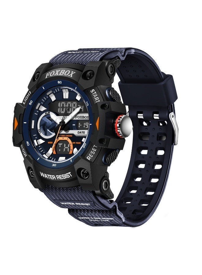 FOXBOX Cool and Stylish Digital Analog Watches for Men with Dual Display of Week/Calendar, Large Dial, Waterproof, Outdoor Sports, Luminous Pointer,Silicone Blue Strap Quartz Mens Watches - Image 1