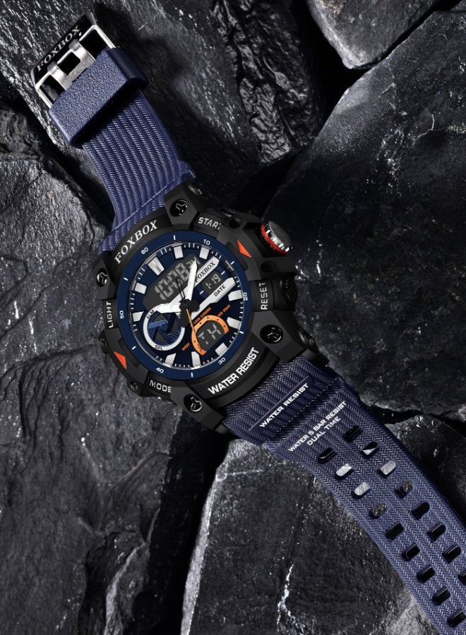FOXBOX Cool and Stylish Digital Analog Watches for Men with Dual Display of Week/Calendar, Large Dial, Waterproof, Outdoor Sports, Luminous Pointer,Silicone Blue Strap Quartz Mens Watches - Image 4
