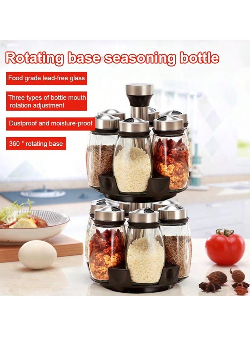 6-Piece Multifunctional Glass Spice Jar Set with 360° Rotating Organizer – Adjustable Pouring Lids & Refillable Bottles for Salt, Pepper, Sugar & Seasonings – Easy to Install Countertop or Cabinet Kitchen Storage Rack – Elegant & Durable Glass Design - Image 1