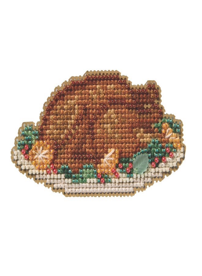 Mill Hill Turkey Platter Beaded Counted Cross Stitch Ornament Kit 2025 Autumn Harvest MH182523, Multi, 3.36 x 1.71 Inches, Thanksgiving