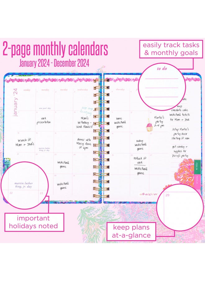 Lilly Pulitzer Lilly Pulitzer Daily Planner 2024, Large Agenda Dated January 2024 - December 2024, Weekly Planner with Monthly Calendar, Stickers, Pockets, & Spiral Binding, Hardcover Cute Planner, Shells n Bells  - Image 3