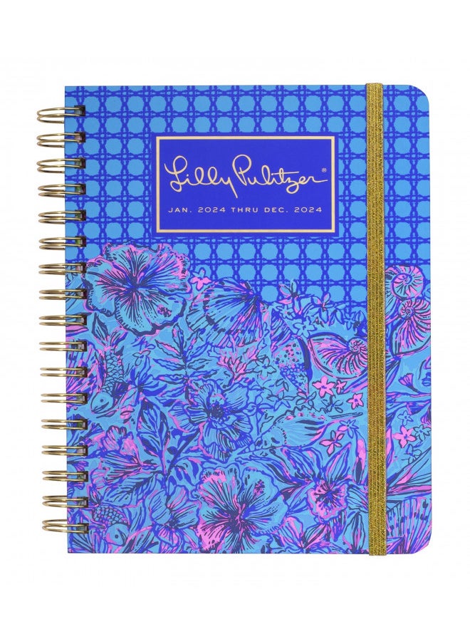 Lilly Pulitzer Lilly Pulitzer Daily Planner 2024, Large Agenda Dated January 2024 - December 2024, Weekly Planner with Monthly Calendar, Stickers, Pockets, & Spiral Binding, Hardcover Cute Planner, Shells n Bells  - Image 1