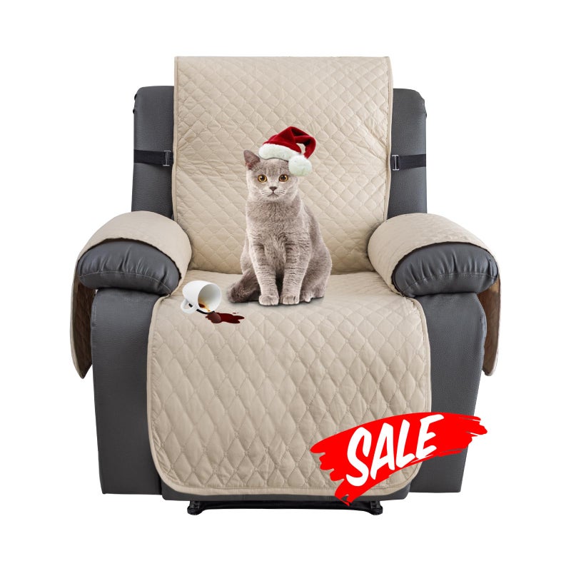 XINEAGE Water Resistant Recliner Cover Nonslip Recliner Chair Covers for Reclining Chair with Pockets Quilted Thick Recliner Slipcovers for Pets and Kids Recliner Chair Beige