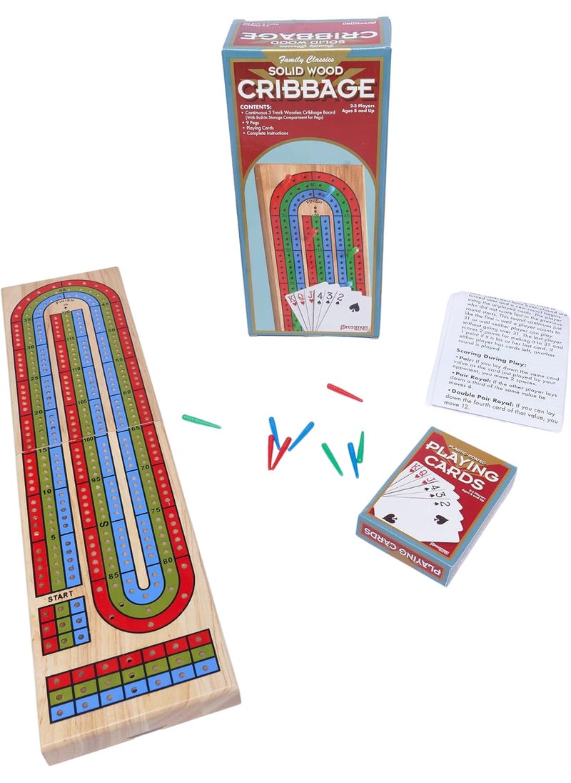 Pressman Family Classics Cribbage  Solid Wood Continuous 3 Track Board with BuiltIn Storage Compartment for Pegs  - Image 2