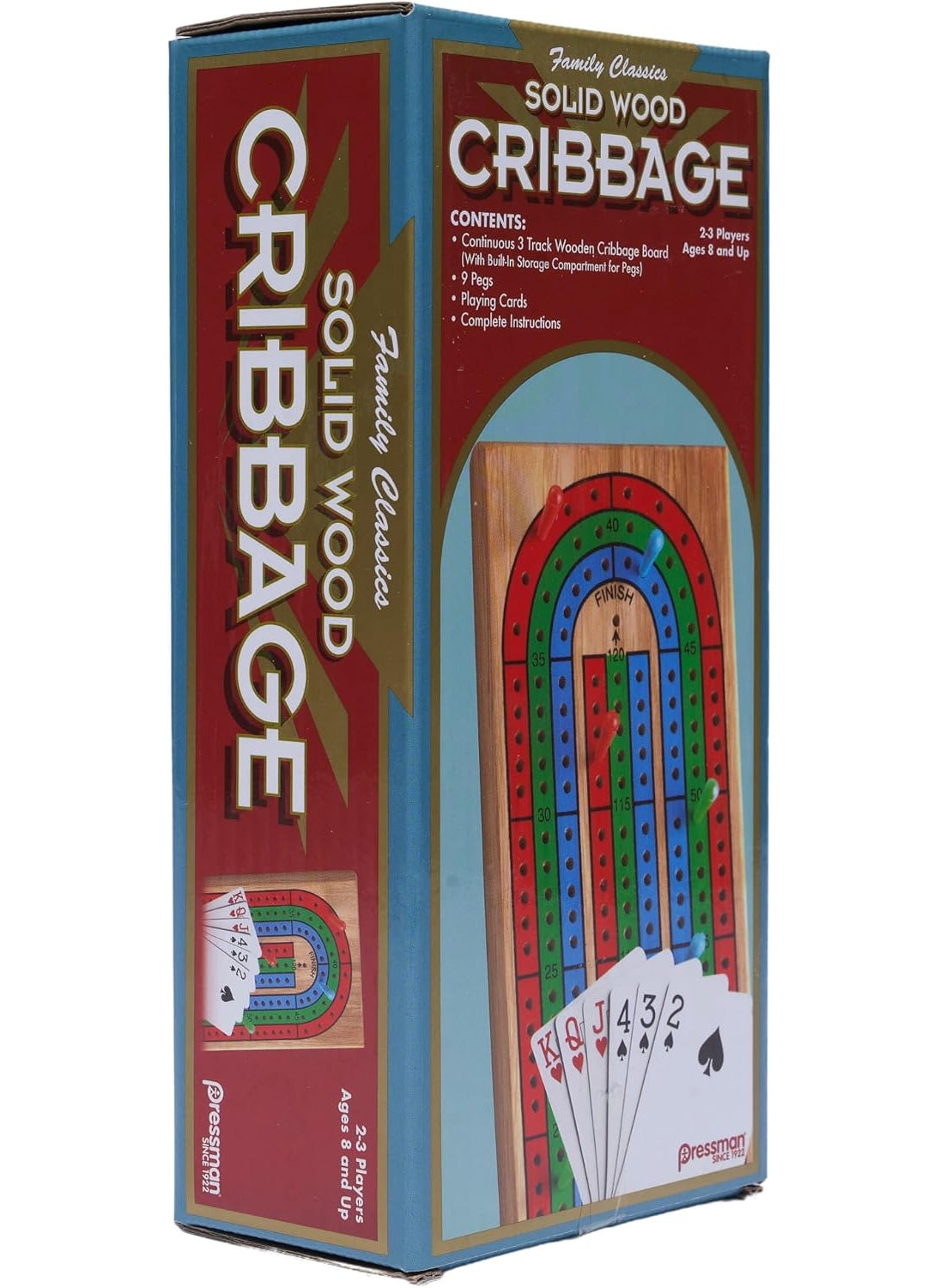 Pressman Family Classics Cribbage  Solid Wood Continuous 3 Track Board with BuiltIn Storage Compartment for Pegs  - Image 5