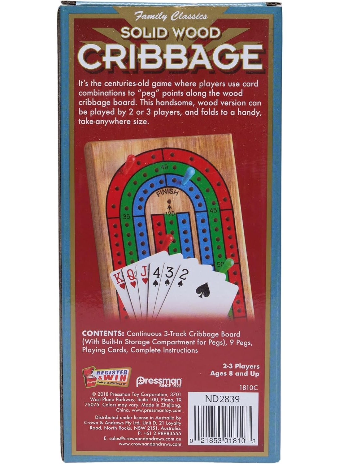Pressman Family Classics Cribbage  Solid Wood Continuous 3 Track Board with BuiltIn Storage Compartment for Pegs  - Image 4