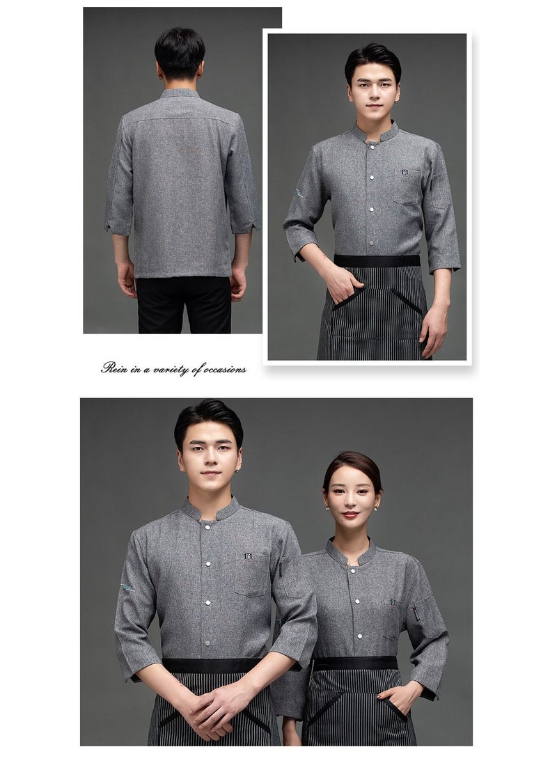 NIBEMINENT - Restaurant Chef Uniform Kitchen Work Clothes 7-Point Sleeve Top - Image 1