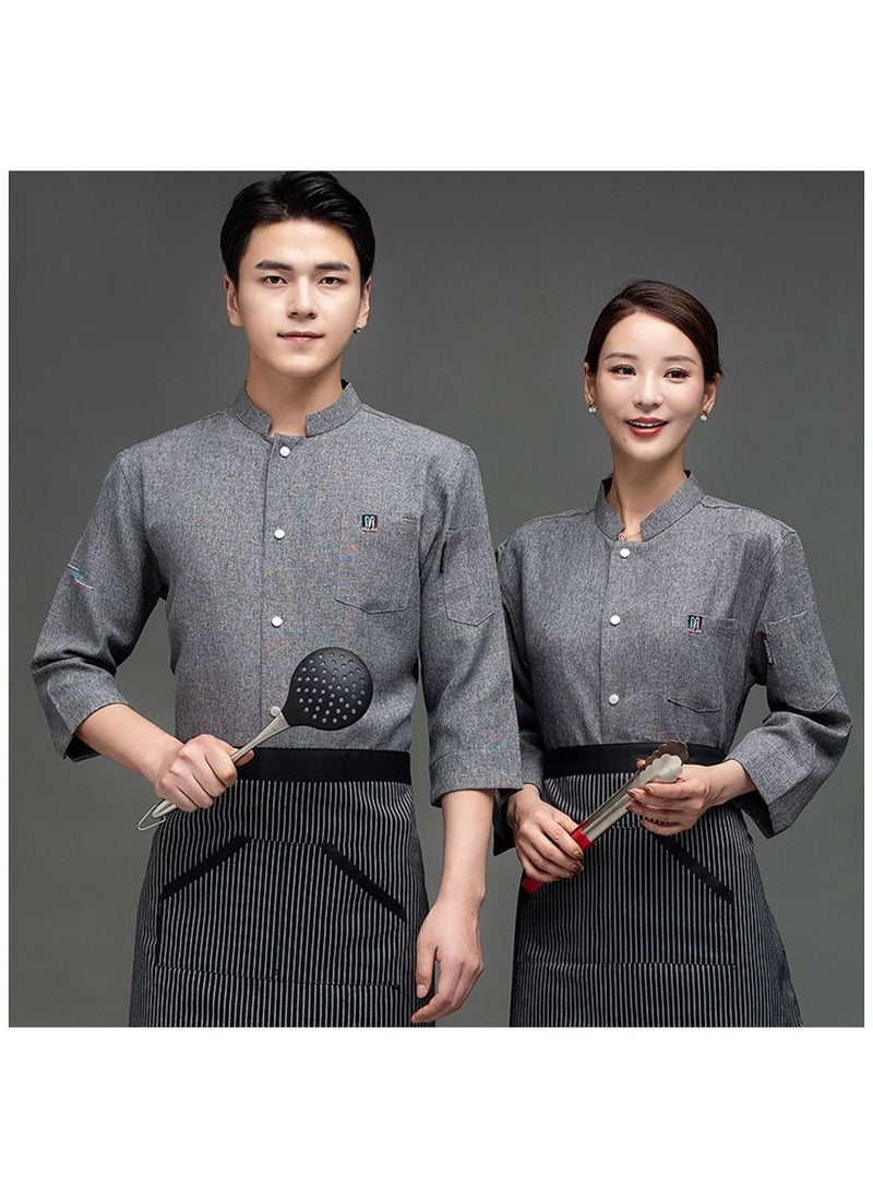 NIBEMINENT - Restaurant Chef Uniform Kitchen Work Clothes 7-Point Sleeve Top - Image 1