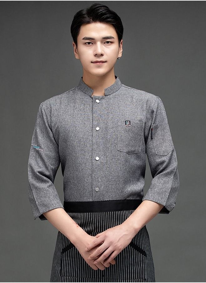 NIBEMINENT - Restaurant Chef Uniform Kitchen Work Clothes 7-Point Sleeve Top - Image 1