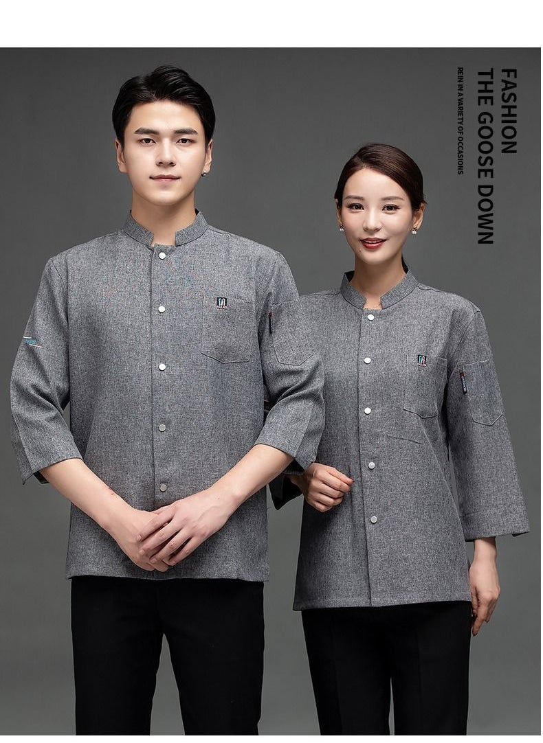 NIBEMINENT - Restaurant Chef Uniform Kitchen Work Clothes 7-Point Sleeve Top - Image 1