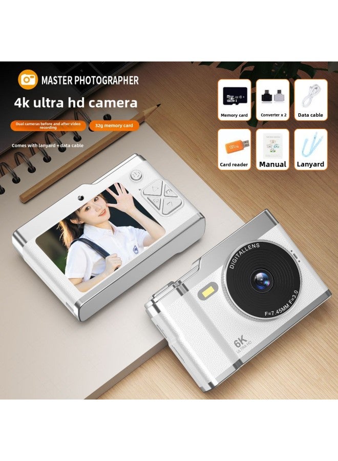 Generic CCD Camera Student Party Beginner Girl's Portable Small HD Travel Digital Camera Retro Special Cdd Camera-Body Color:6400w White + Front And Rear Shooting + Fill Light + 2.8inch Screen - Package Three  - Image 1
