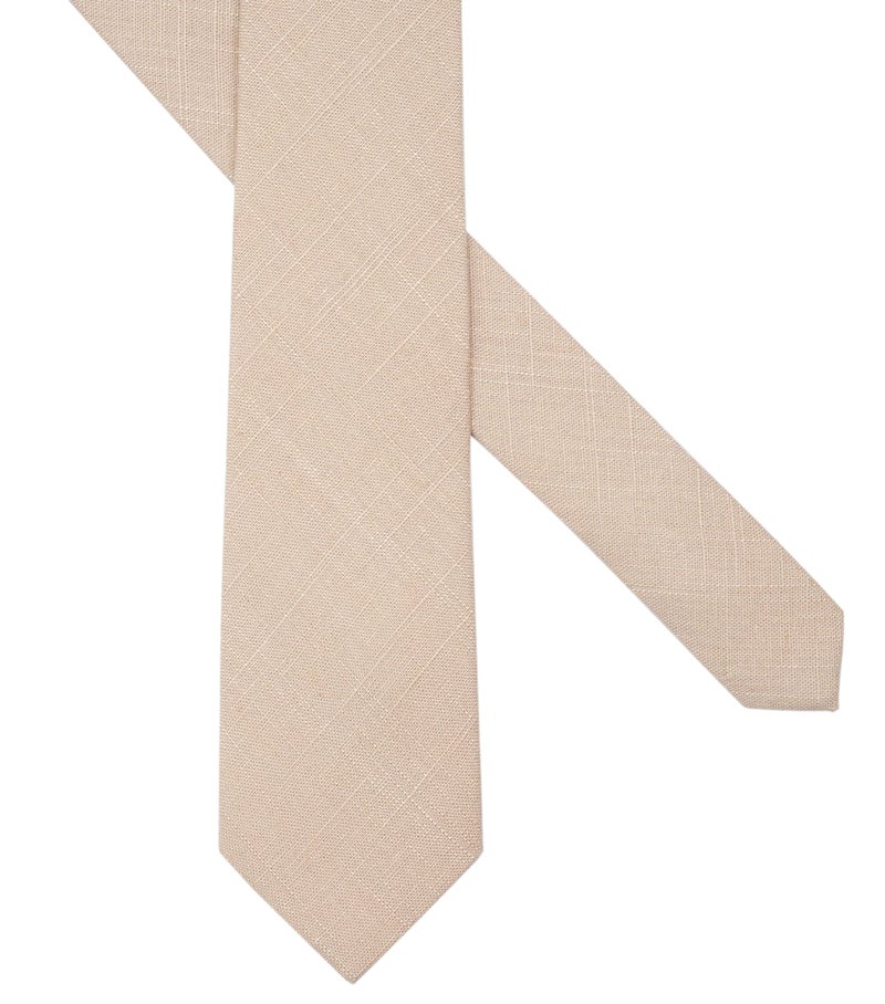 BELLUNO Men's Skinny Ties, Cotton Linen Blend 2.5 inch Slim Neckties, Warm Beige Tie - Image 3