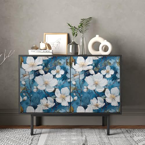 REDAMANCY Vintage Blue/White Cherry Blossom Flowers Plants Tree Peel and Stick Wallpaper Stick on Contact Paper Vintage Wall Paper Easy Peel Off for nightstand Drawer Cabinet Renter - Image 4