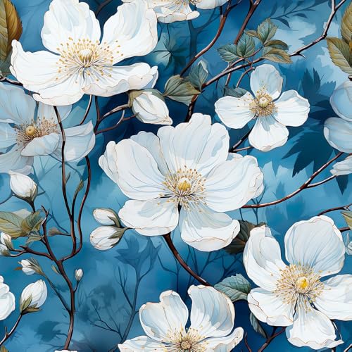 REDAMANCY Vintage Blue/White Cherry Blossom Flowers Plants Tree Peel and Stick Wallpaper Stick on Contact Paper Vintage Wall Paper Easy Peel Off for nightstand Drawer Cabinet Renter - Image 1