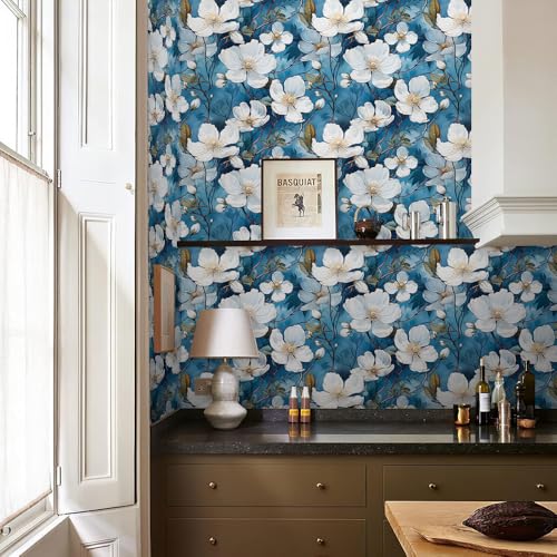 REDAMANCY Vintage Blue/White Cherry Blossom Flowers Plants Tree Peel and Stick Wallpaper Stick on Contact Paper Vintage Wall Paper Easy Peel Off for nightstand Drawer Cabinet Renter - Image 5