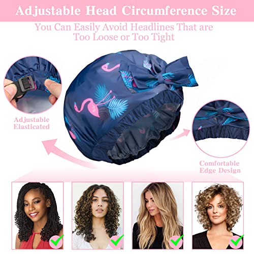 WINSTECK 2 PCS Waterproof Shower Caps, Oversized Adjustable Hair Cap with Bow Knot for Women, Reusable Double Layer Waterproof Bathing Cap for Shower, Spa, Makeup, Design for All Hair Lengths/Style - Image 3