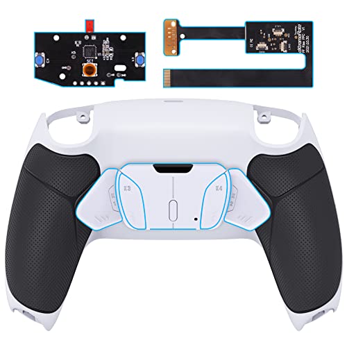 eXtremeRate Black Rubberized Grip Programable RISE4 Remap Kit for PS5 Controller BDM010 BDM020 Upgrade Board Redesigned White Back Shell 4 White Back Buttons for PS5 Controller NO Controller - Image 1