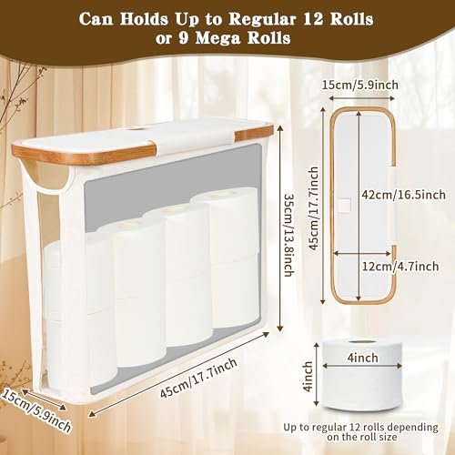 CFGUK Toilet Paper Storage Basket with Lid The Ultimate Bathroom Organizer Free Standing Toilet Paper Holder for Up to 9 Mega Rolls Toilet Tissue Storage Bin with Handle for RV Closet Beige - Image 3