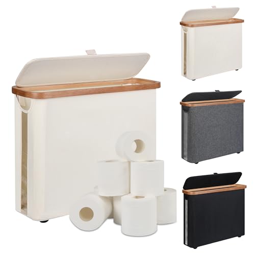 CFGUK Toilet Paper Storage Basket with Lid The Ultimate Bathroom Organizer Free Standing Toilet Paper Holder for Up to 9 Mega Rolls Toilet Tissue Storage Bin with Handle for RV Closet Beige - Image 1