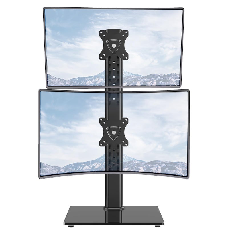 MOUNTUP Vertical Dual Monitor Stand, Stack Two Screens up to 32 inches,33 Lbs, Free-Standing Monitor Desk Mount, Monitor Riser with Swivel, Tilt, Height Adjustable, VESA Stand 100 x 100mm, 75 x 75mm - Image 1