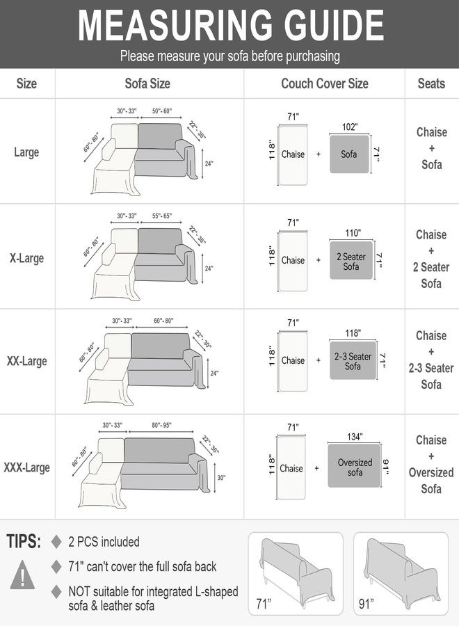 OstepDecor Sectional Couch Covers Sectional Sofa Cover 2 Pieces L Shape Couch Cover Blankets Sofa Throw Covers Sofa Slipcover for Sectional Sofa Furniture Protector, (71"x118"+91"x134", Beige) - Image 2