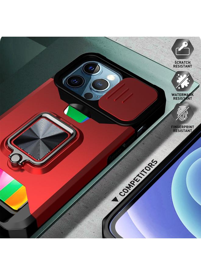 زبون جراب لهاتف iPhone 13 Pro Max مزود بحلقة حامل وفتحة بطاقة منزلق - Image 5