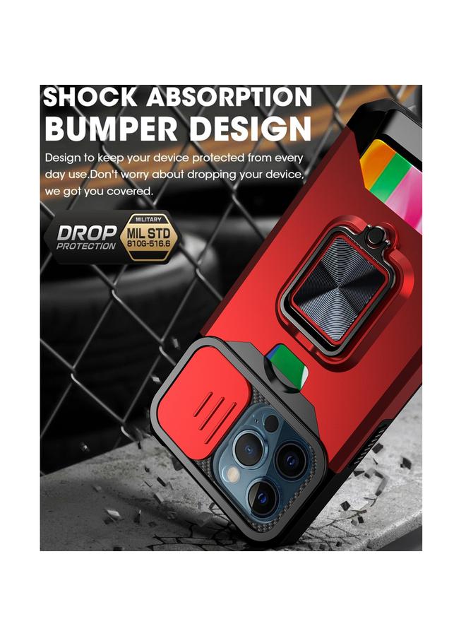 زبون جراب لهاتف iPhone 13 Pro Max مزود بحلقة حامل وفتحة بطاقة منزلق - Image 4