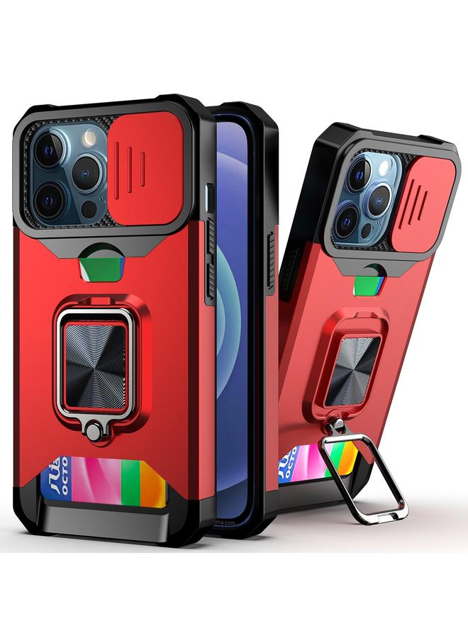 زبون جراب لهاتف iPhone 13 Pro Max مزود بحلقة حامل وفتحة بطاقة منزلق - Image 1