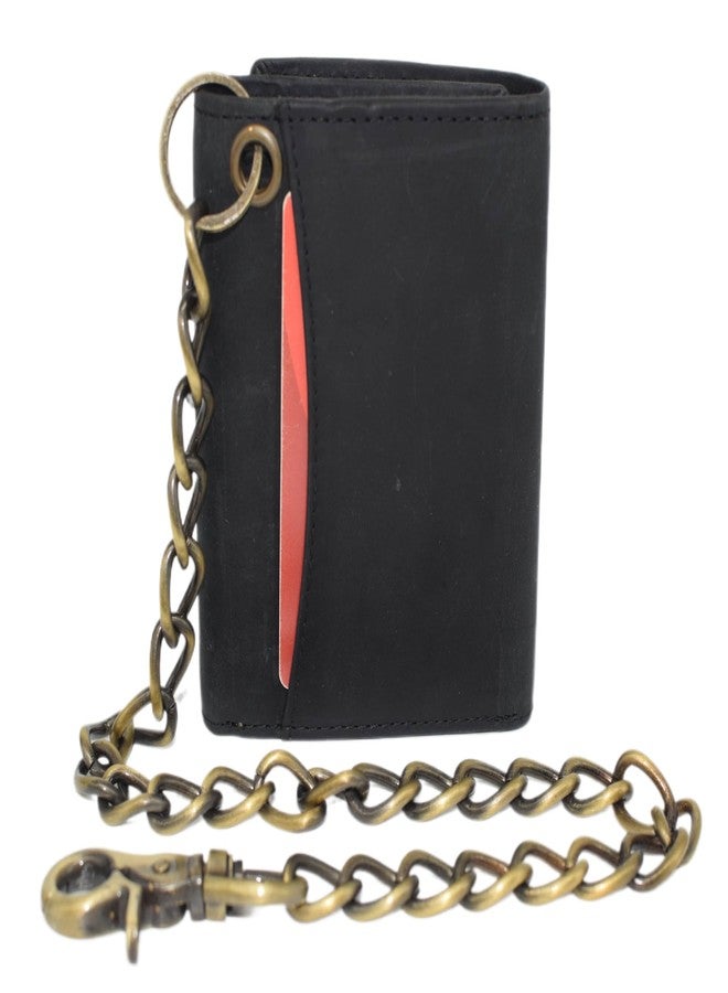 MARSHAL Genuine Leather Skull Chain Wallet for Men - Trifold RFID Blocking Biker Wallet with ID Window & Heavy-Duty Chain (Black) - Image 5