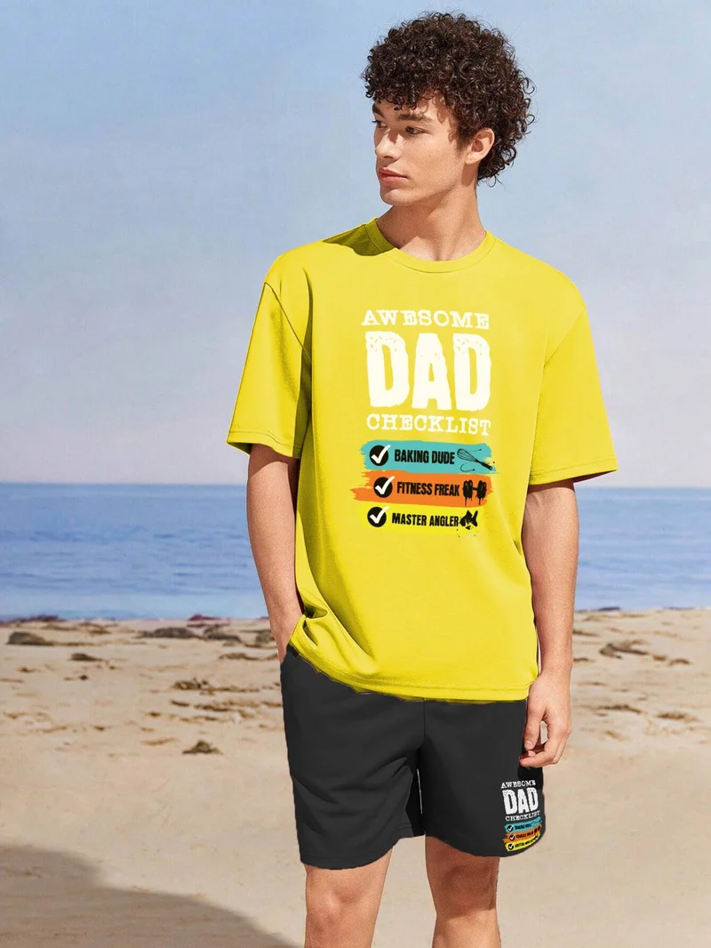 دوغ فش Couple Lover Combination Oversize Awesome Dad Checklist Design Printed T-Shirt Set of 4
