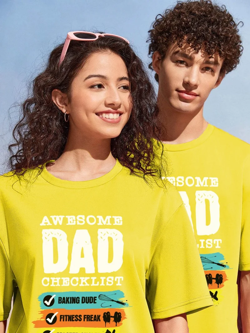 دوغ فش Couple Lover Combination Oversize Awesome Dad Checklist Design Printed T-Shirt Set of 4
