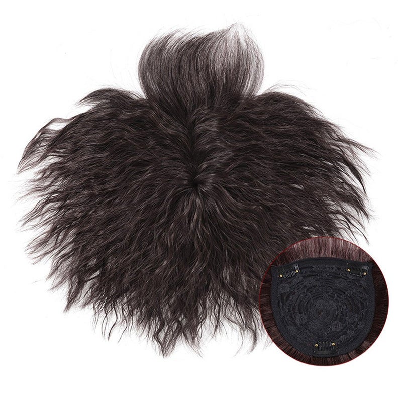 RemeeHi Human Hair Nature Curly Topper Replacement Fluffy Hairpiece Seamless Clip in Top Wiglet for Women Thin Hair Large Natural Color - Image 2