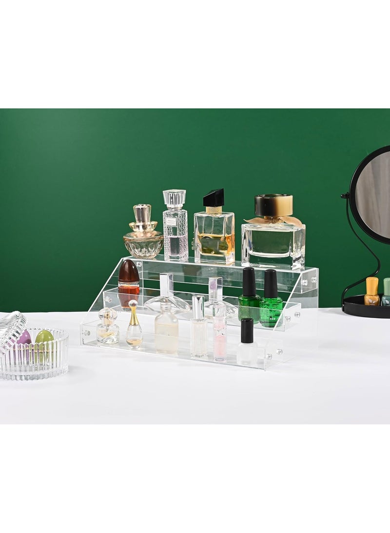 Hihonor Acrylic Riser, 12"" Acrylic Display Shelves, 3-Tier Clear Perfume Organizer, Sturdy and Stable Acrylic Organizer for Display Decorative, Skincare Organizers for Tabletop, Collectibles (3 Tier) - Image 3