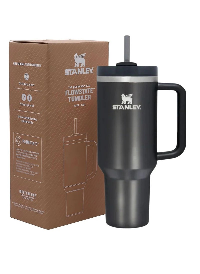 Stanley - Quencher H2.0 FlowState Vacuum Insulated Tumbler – 40oz Black Stainless Steel Travel Mug with Leakproof Lid & Reusable Straw, Double-Walled Leakproof Design, Keeps Drinks Hot for 7 Hours & Cold for 24 Hours, Durable & Portable for On-the-Go Hydration - Image 1