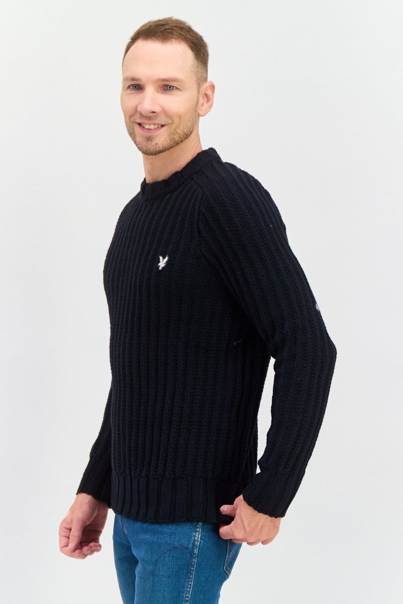 Lyle & Scott Men Crew Neck Long Sleeve Embroidered Logo Sweater, Black - Image 3
