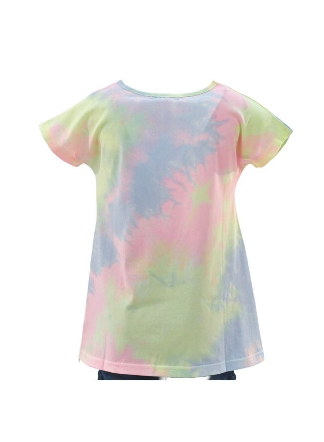 JOANNA JOANNA 23KY362B Girl's Long Back With Daisy Find Your Happiness Print Round Neck Short Sleeve T-Shirt - Yellow/Pink/Purple  - Image 3