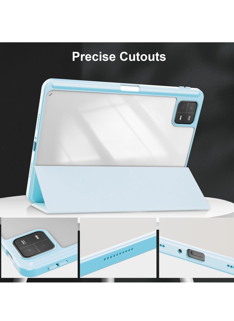Transparent Hard Shell Back Trifold Smart Cover Protective Slim Case for Xiaomi Mi Pad 6 /Pad 6 Pro Blue - Image 4