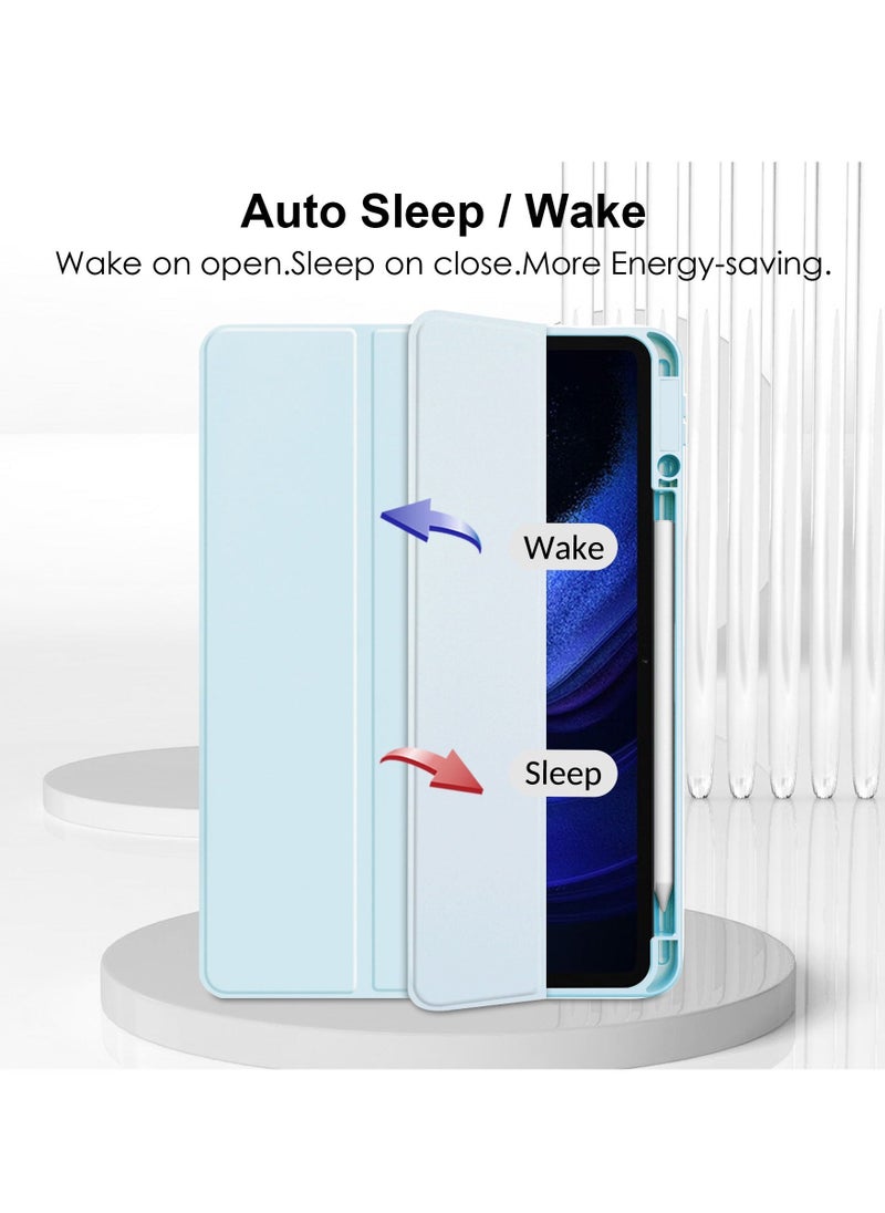 Transparent Hard Shell Back Trifold Smart Cover Protective Slim Case for Xiaomi Mi Pad 6 /Pad 6 Pro Blue - Image 2