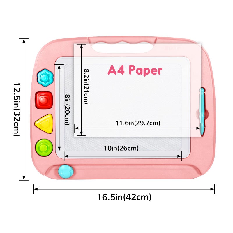 SGILE Large Magnetic Drawing Board for Kids, Toddlers Toys for 1 2 3 Year Old â€“ 16Ã—13in Doodle, Etch & Sketch Pad with 4 Stamps, Learning and Educational Toys for Boys Girls Birthday Gift, Light Pink - Image 2