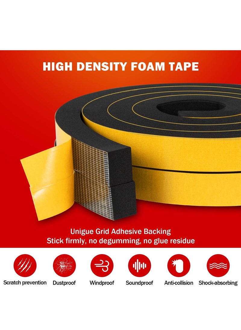 Y&D - Weather Stripping Door Seal StripHigh Density Foam TapeDoors and Windows Insulation Soundproofing WeatherproofSelf Adhesive Rubber Weatherstrip Strip 1/2''W X 1/4''T 26'L - Image 1