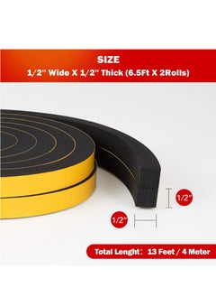 Y&D Weather Stripping Door Seal StripHigh Density Foam TapeDoors and Windows Insulation Soundproofing WeatherproofSelf Adhesive Rubber Weatherstrip Strip 1/2''W X 1/4''T 26'L  - Image 3