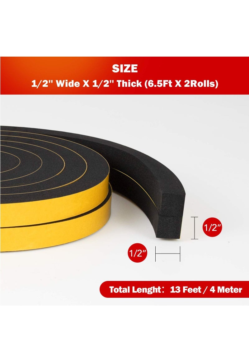 Y&D - Weather Stripping Door Seal StripHigh Density Foam TapeDoors and Windows Insulation Soundproofing WeatherproofSelf Adhesive Rubber Weatherstrip Strip 1/2''W X 1/4''T 26'L - Image 1
