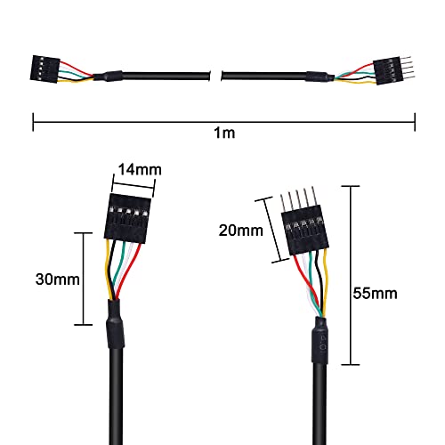 MEIRIYFA 5Pin USB IDC Header Extension Cable,2.54 Dupont 5-Pin Male to Female Motherboard Header Cable for USB Ports, Expansion Cards 3.3FT（2 Pack） - Image 2