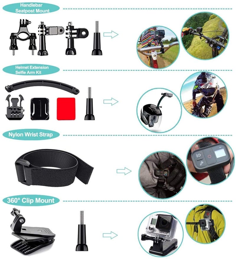 Cason ABS 50 in 1 Action Camera Mount Accessories Kit for Cason CS6,CN10, Go pro Hero, DIJI & Other Models (Black) - Image 4