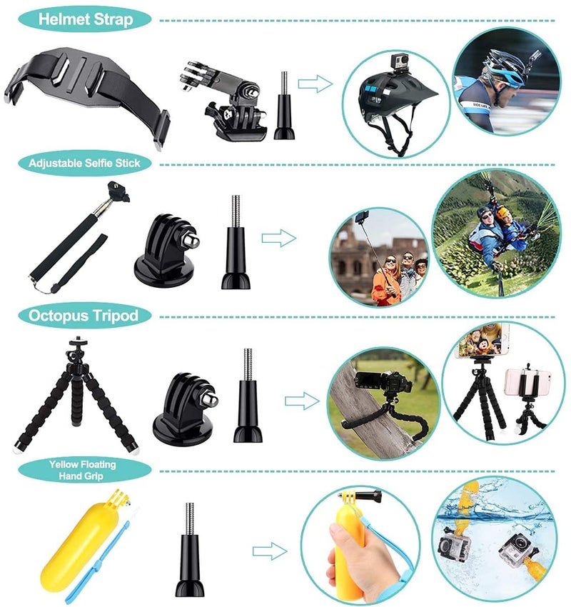 Cason ABS 50 in 1 Action Camera Mount Accessories Kit for Cason CS6,CN10, Go pro Hero, DIJI & Other Models (Black) - Image 3